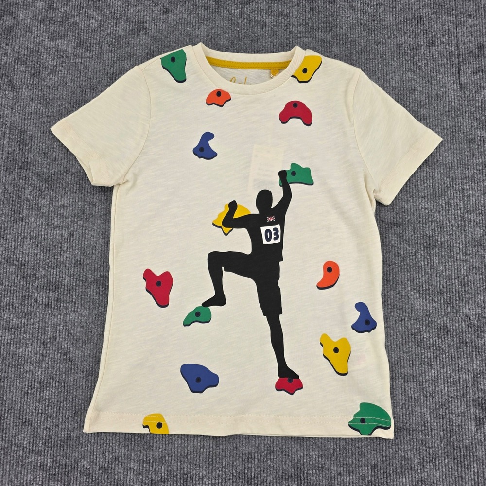 Boden Boys Rock Climbing Graphic T-Shirt Ivory Slub Cotton B1279 IVO 6-7Y 122cm